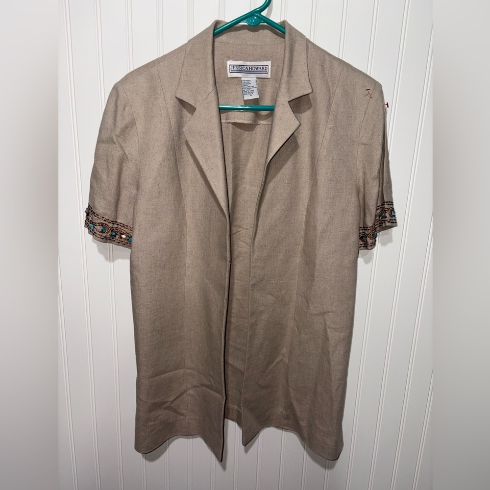 Vintage Jessica Howard Tan Linen Shirt Jacket| Size 8